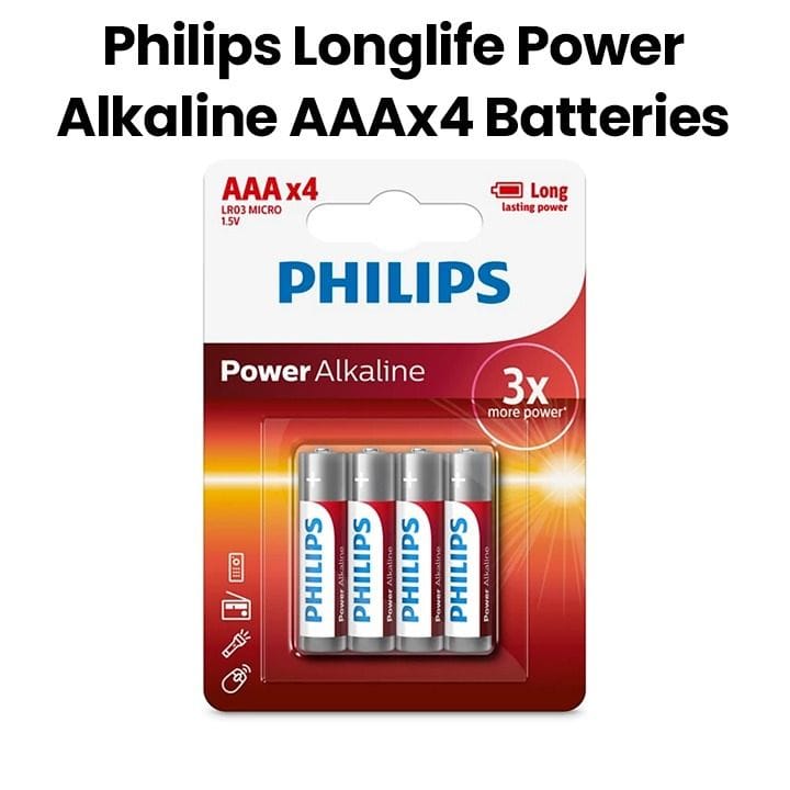 Philips Power Alkaline AAA Batteries 4-Pack |LR03P4B/97
