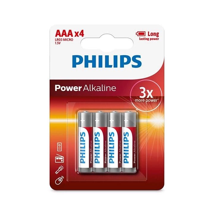 Philips Power Alkaline AAA Batteries 4-Pack |LR03P4B/97