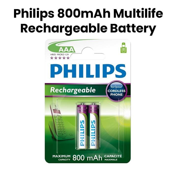 فيليبس بطاريات نيكل-معدن هيدريد AA، ٨٠٠ مللي أمبير عبوتين | R03B2A80/97