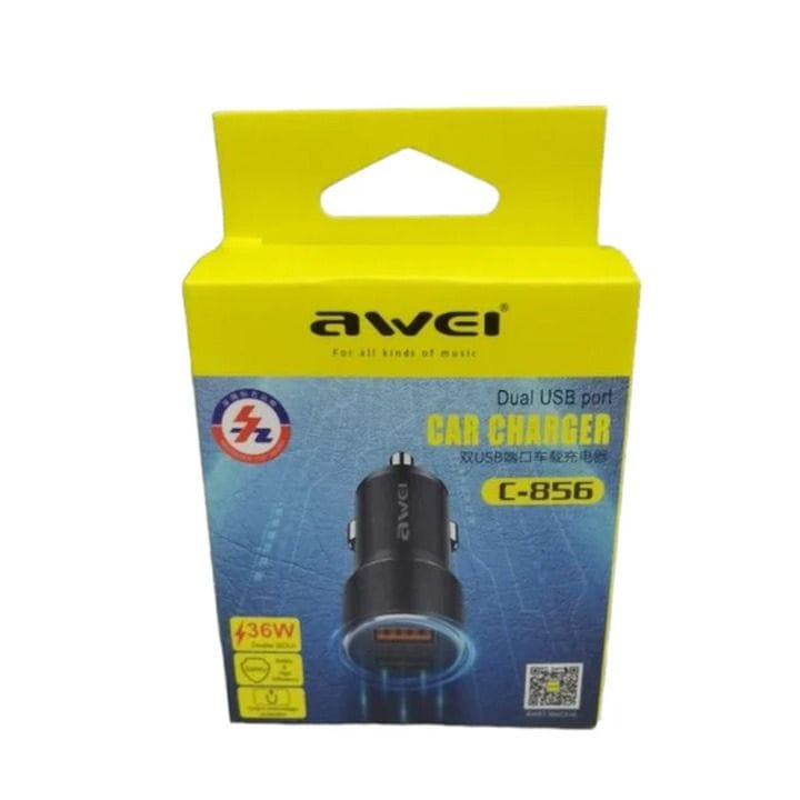 Awei Dual USB Fast Car Charger 36W Black | C-856