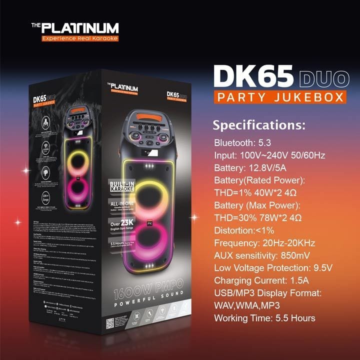 بلاتينيوم مكبر صوت كاريوكي مدمج DK65 ديو