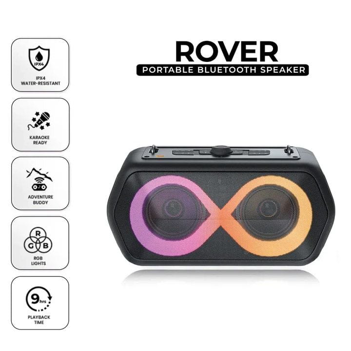 Platinum Karaoke Rover Portable Bluetooth Speaker – 40W Outdoor Boombox, RGB Lights, Karaoke Mic Input, IPX4 Splash-Proof, 9H Playtime, Black