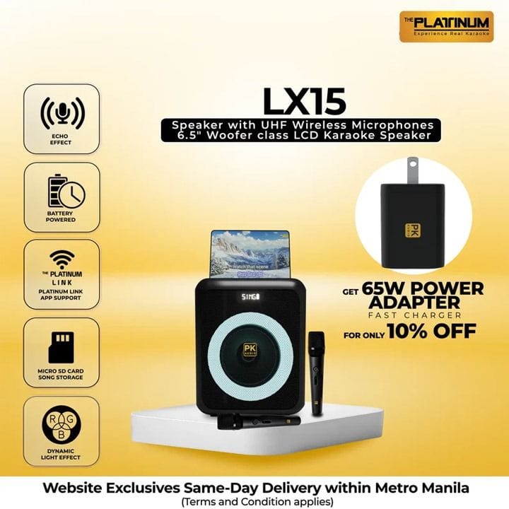 Platinum Karaoke LX15 Party Jukebox System – 8-inch LCD Screen, 23,000 Built-in Songs, Wireless Mics, Bluetooth Speaker