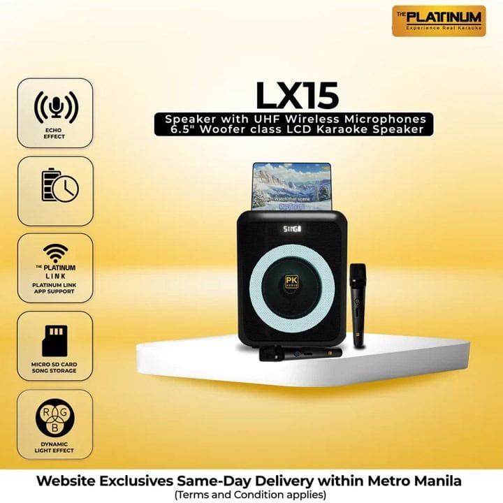 Platinum Karaoke LX15 Party Jukebox System – 8-inch LCD Screen, 23,000 Built-in Songs, Wireless Mics, Bluetooth Speaker