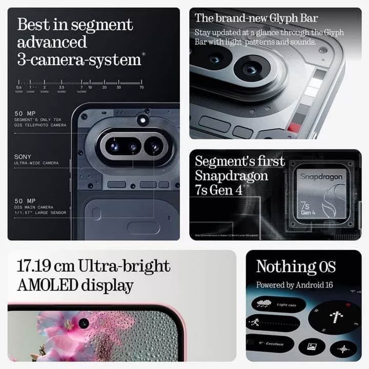 Nothing Phone (4a) 5G 12GB RAM 256GB, 6.78" AMOLED 120Hz, Snapdragon 7s Gen 4, 50MP Camera, 5080mAh – Black | A069-A10400283