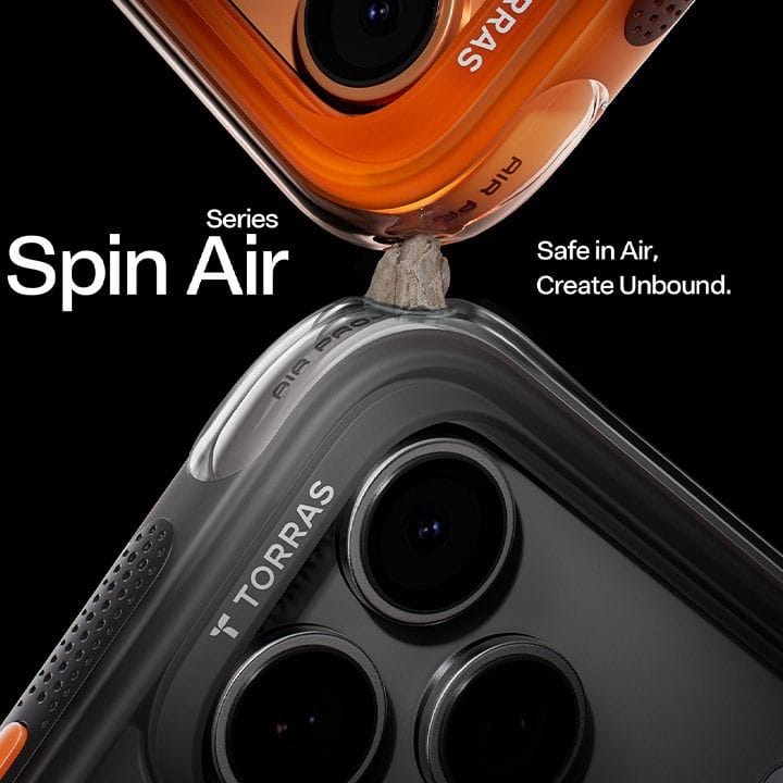 Torras Ostand Spin Air Series Mobile Case for iPhone 17 Pro – Black | X00FX3008