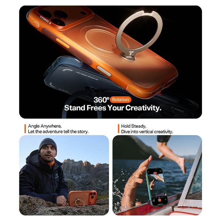 Torras Ostand Spin Air Series Mobile Case for iPhone 17 Pro – Orange | X00FX3010