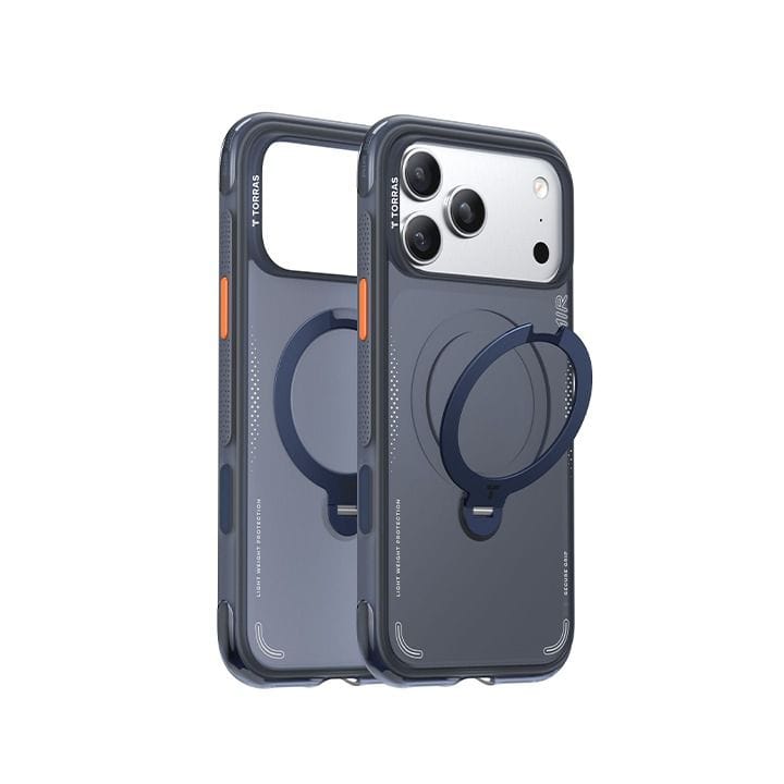 Torras Ostand Spin Air Series Case For Apple iPhone 17 Pro, 18N+ N52 Magnets, 360° Rotatable Aluminum Alloy Stand - Blue - X00FX3012