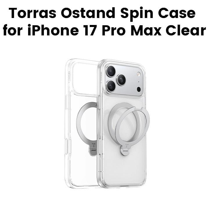 Torras Ostand Spin Series Case For iPhone 17 Pro Max, Magnetic Ring Design, Built-In Rotating Stand - Clear - X00FX2575