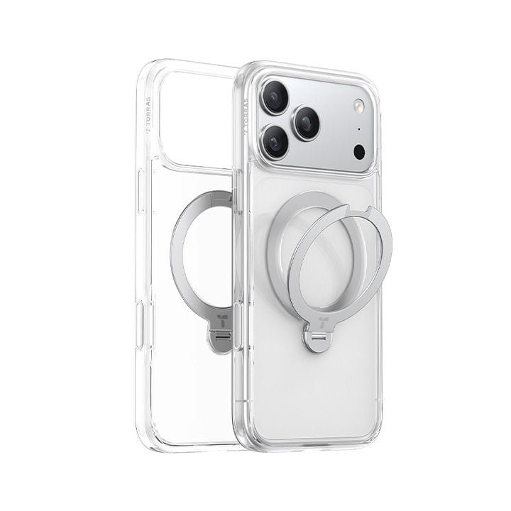 Torras Ostand Spin Series Case For iPhone 17 Pro Max, Magnetic Ring Design, Built-In Rotating Stand - Clear - X00FX2575