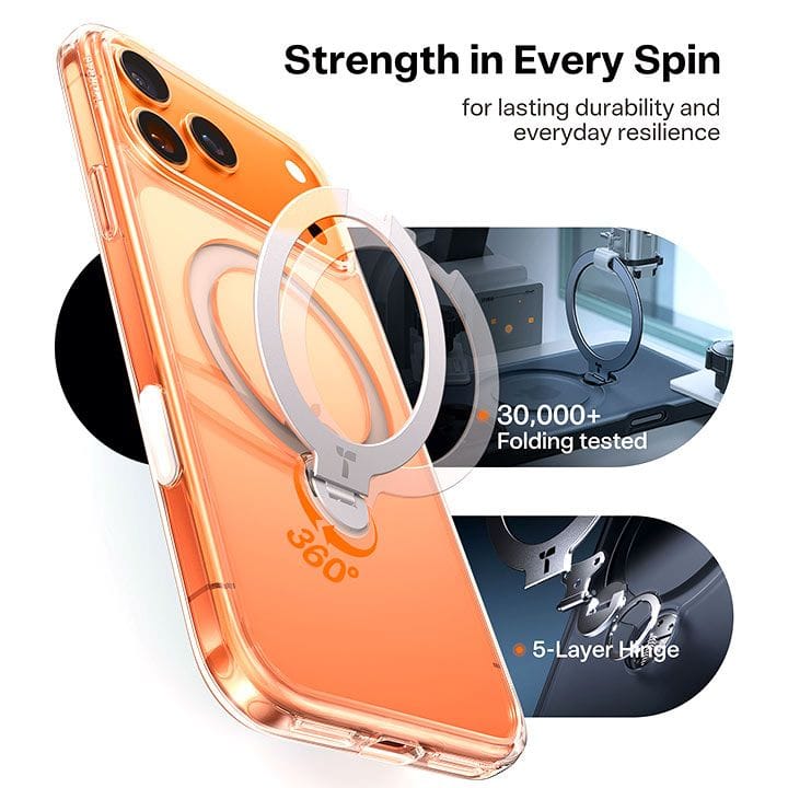 Torras Ostand Spin Series Case For iPhone 17 Pro Max, Magnetic Ring Design, Built-In Rotating Stand - Clear - X00FX2575