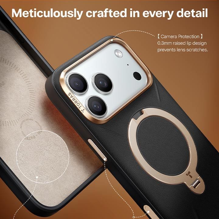 Torras QPro Leather Mobile Case for iPhone 17 Pro - Ivory Black | X00FX2601