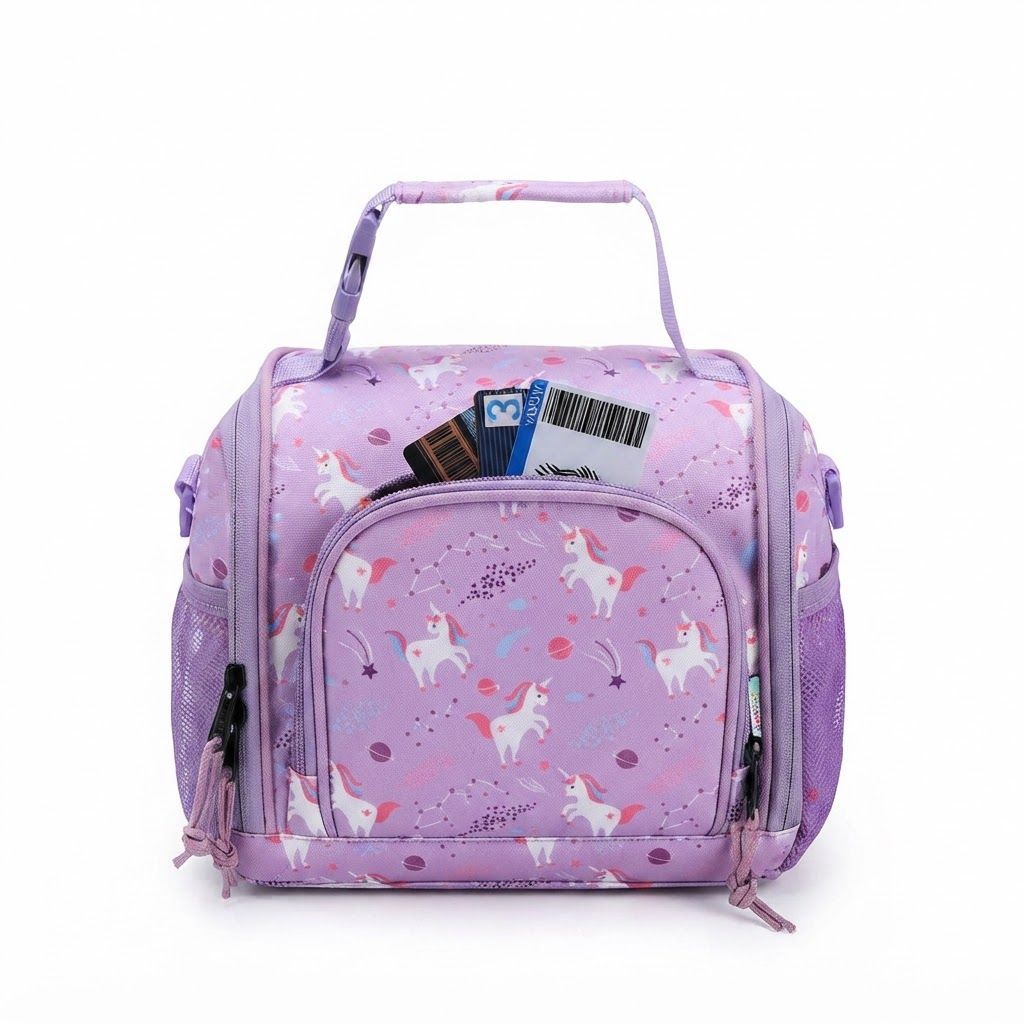 VASCHY Insulated Lunch Bag for Kids - Purple Unicorn Cooler Box for Girls Boys, Spacious Reusable