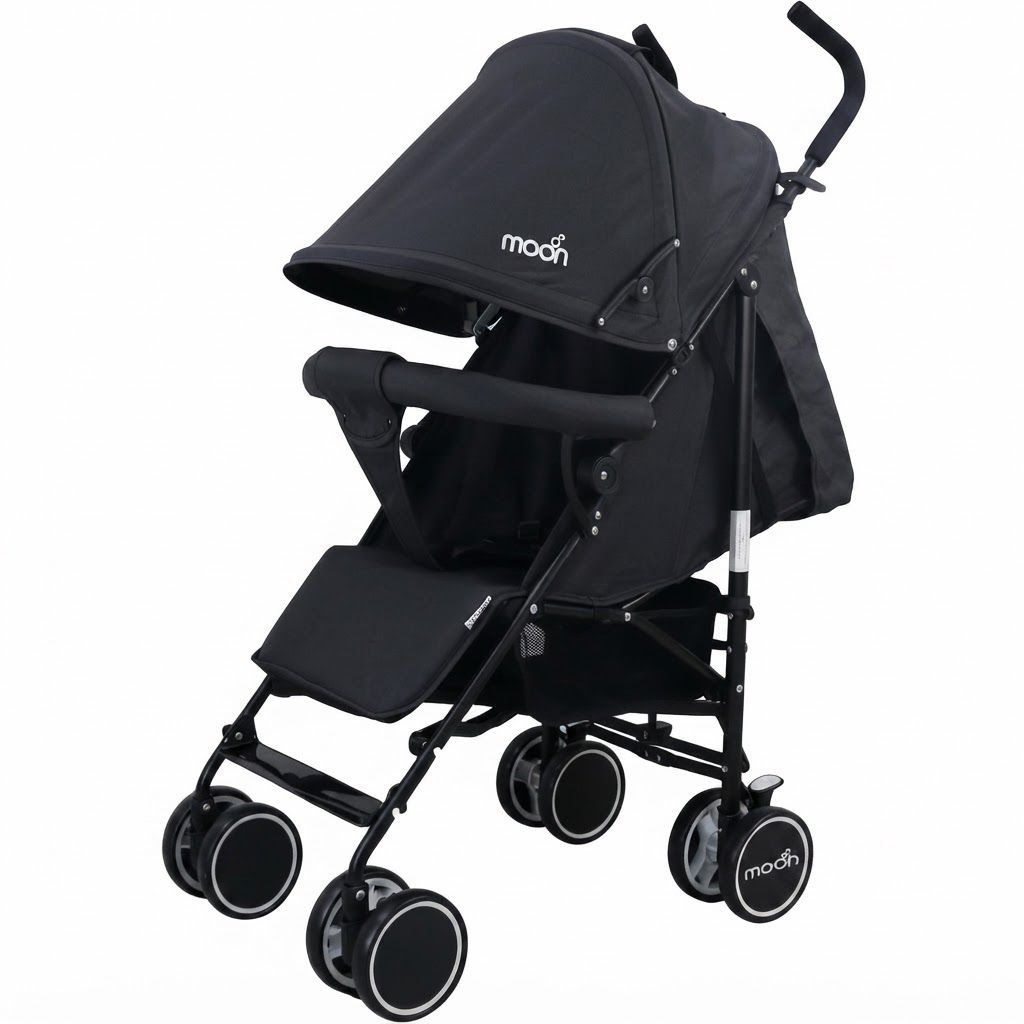 The Moon Brand Neo Plus Lightweight Travel Stroller - Umbrella Fold Pushchair for Newborns | Black