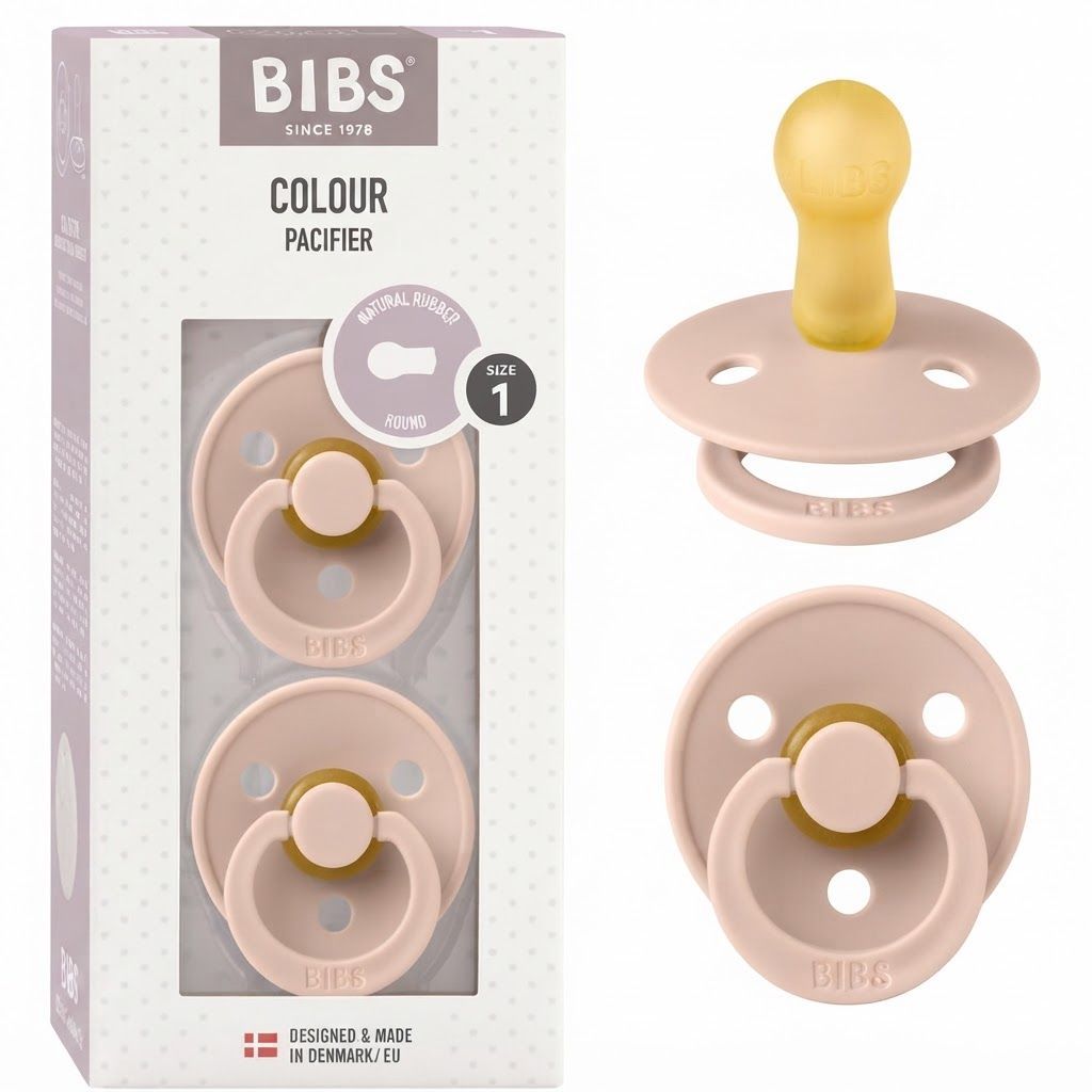 عبوة من لهايتين BIBS بحلمة دائرية من اللاتكس مقاس 3، لعمر +18 شهراً، واقٍ مضاد للتهيج، مرنة ومتينة، صمام لتفريغ الهواء - وردي فاتح / وردي فاتح