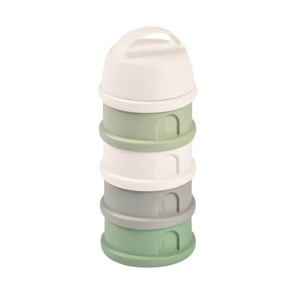 Beaba Milk Powder Containers With 4 Chambers, Stackable Powdered Milk Dispenser, Airtight, Easy To Use, Modular Dosing Box - Cotton White/Sage Green