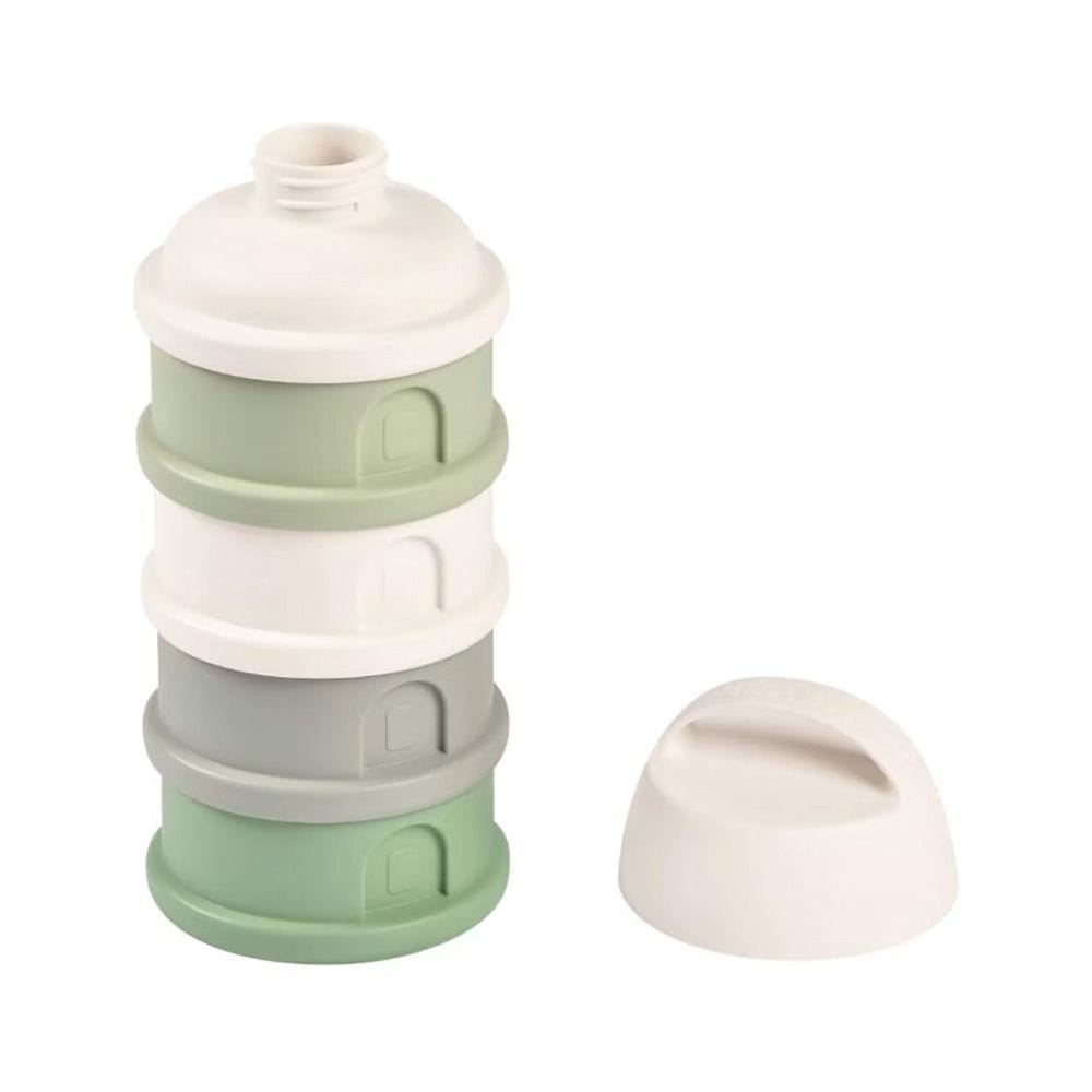 Beaba Milk Powder Containers With 4 Chambers, Stackable Powdered Milk Dispenser, Airtight, Easy To Use, Modular Dosing Box - Cotton White/Sage Green