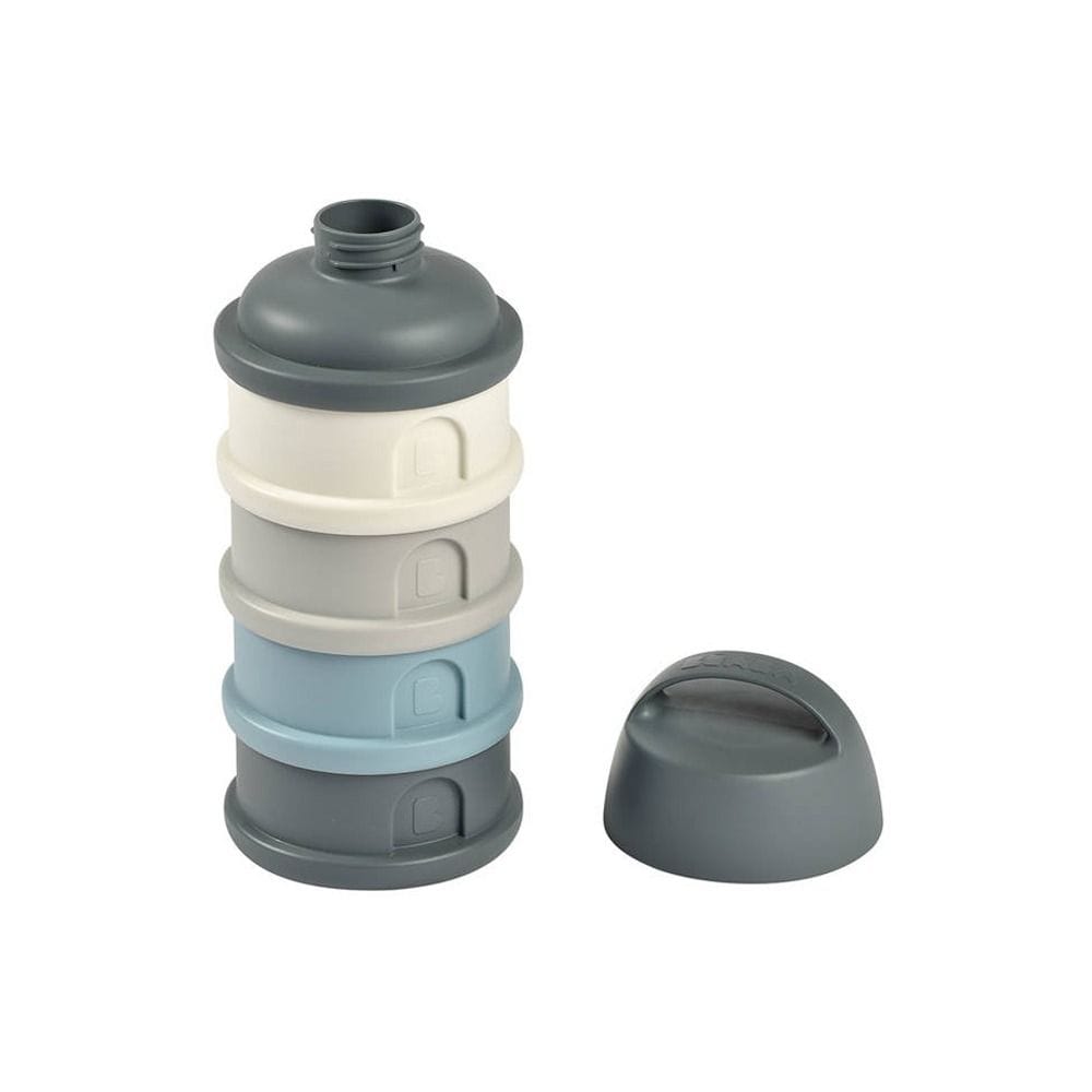 Beaba Milk Powder Containers With 4 Chambers, Stackable Powdered Milk Dispenser, Airtight, Easy To Use, Modular Dosing Box - Mineral Gray/Blue