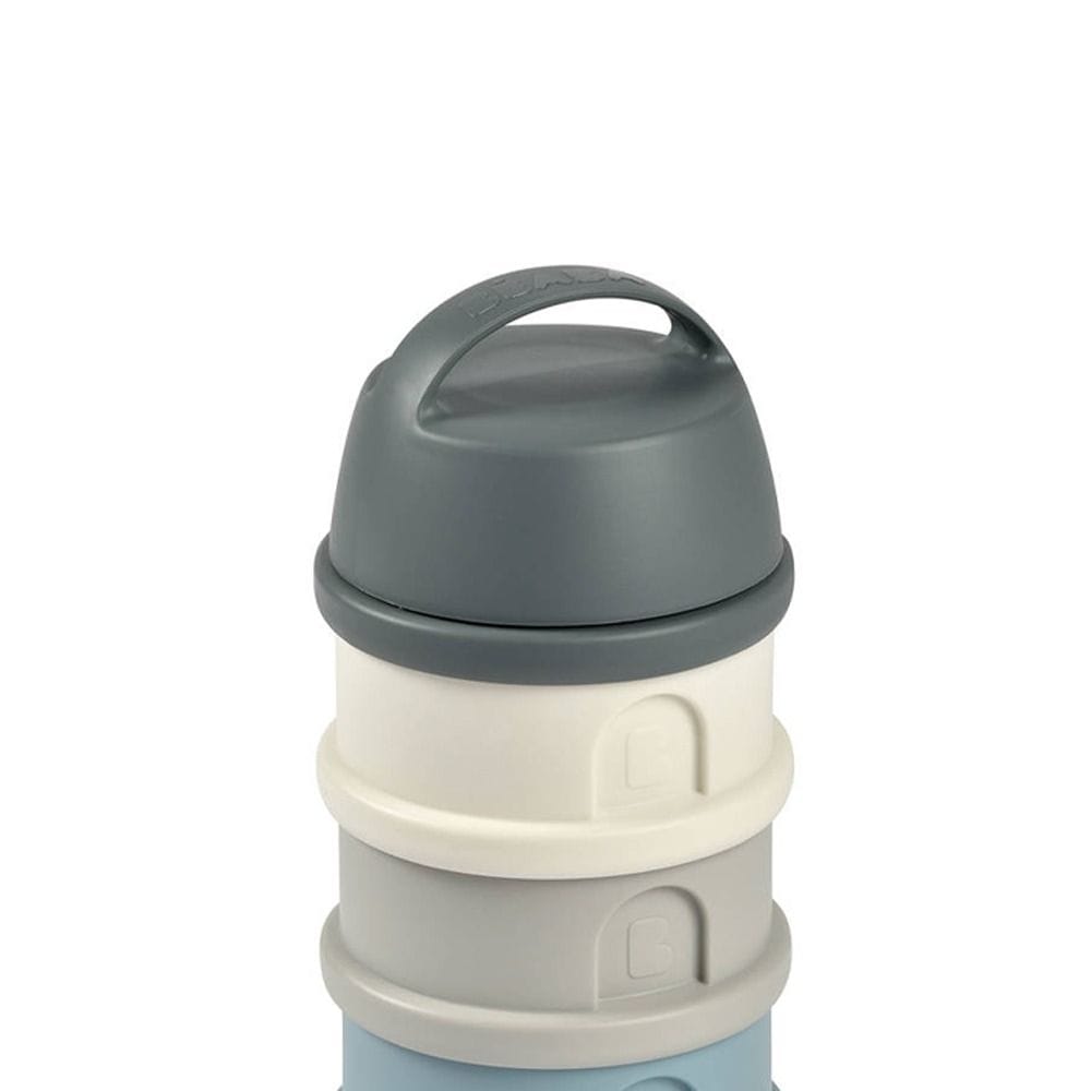 Beaba Milk Powder Containers With 4 Chambers, Stackable Powdered Milk Dispenser, Airtight, Easy To Use, Modular Dosing Box - Mineral Gray/Blue