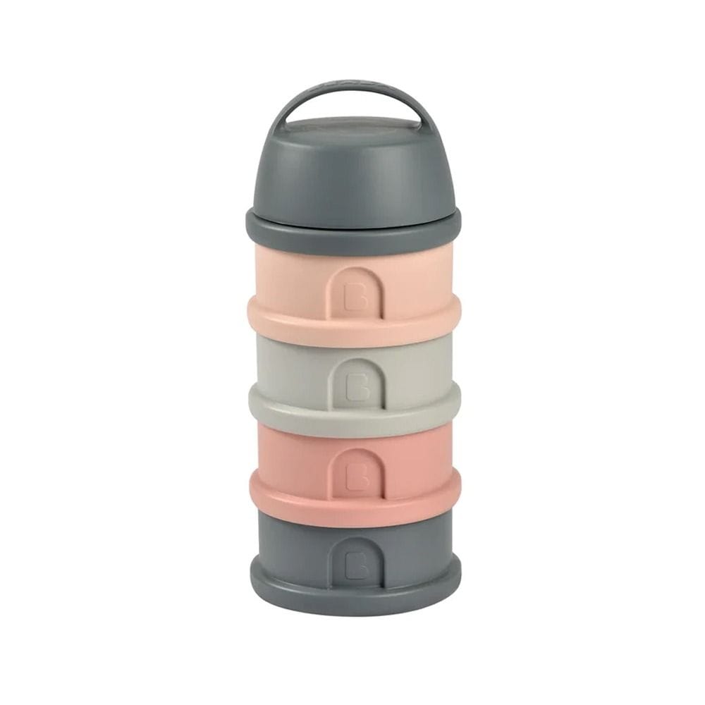 Beaba Milk Powder Containers With 4 Chambers, Stackable Powdered Milk Dispenser, Airtight, Easy To Use, Modular Dosing Box - Mineral Gray/Pink