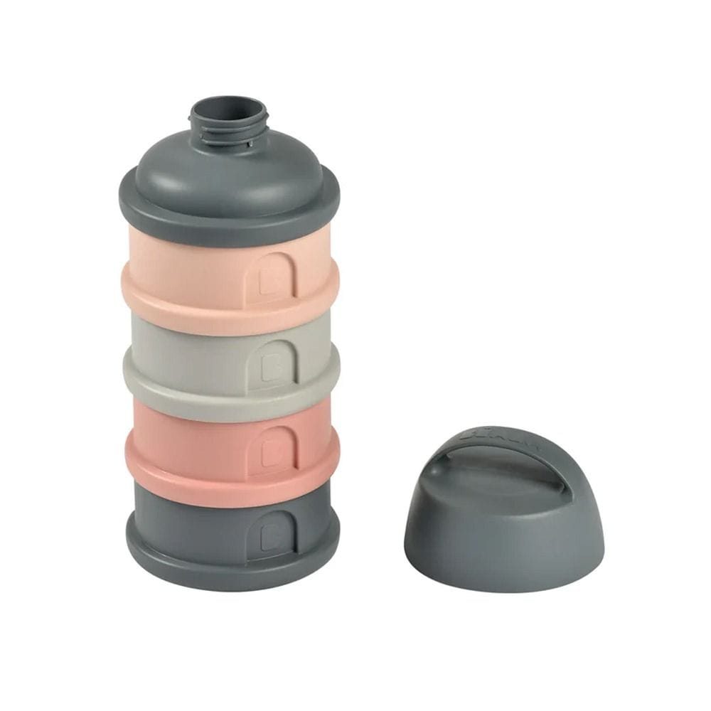 Beaba Milk Powder Containers With 4 Chambers, Stackable Powdered Milk Dispenser, Airtight, Easy To Use, Modular Dosing Box - Mineral Gray/Pink