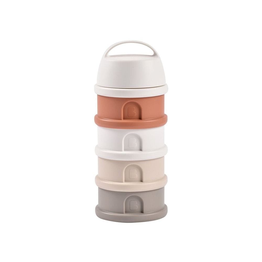 Beaba Milk Powder Containers With 4 Chambers, Stackable Powdered Milk Dispenser, Airtight, Easy To Use, Modular Dosing Box - Cotton White/Terracotta