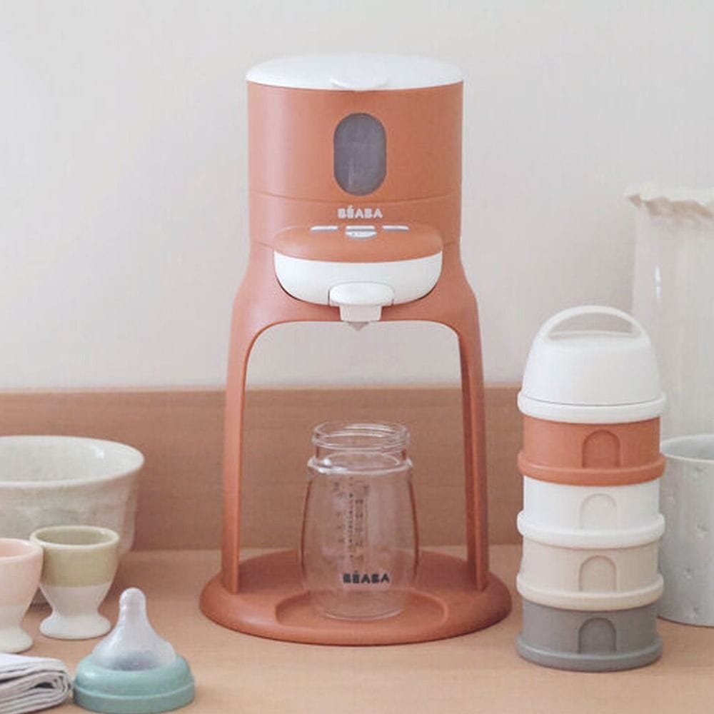 Beaba Milk Powder Containers With 4 Chambers, Stackable Powdered Milk Dispenser, Airtight, Easy To Use, Modular Dosing Box - Cotton White/Terracotta