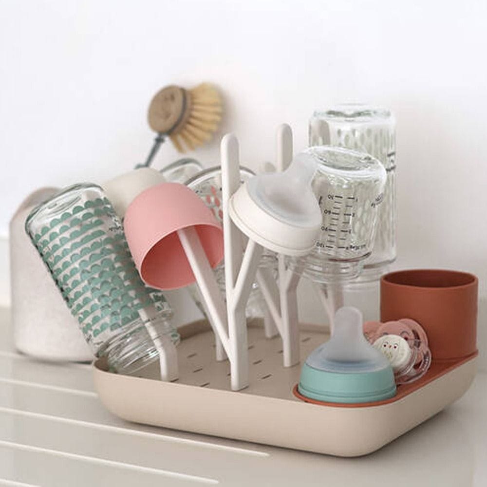 Beaba Forest Draining Rack, Optimized Water Drainage, Holds Up To 6 Bottles, Hygienic And Convenient, Compact And Portable Design - Terracotta/Clay