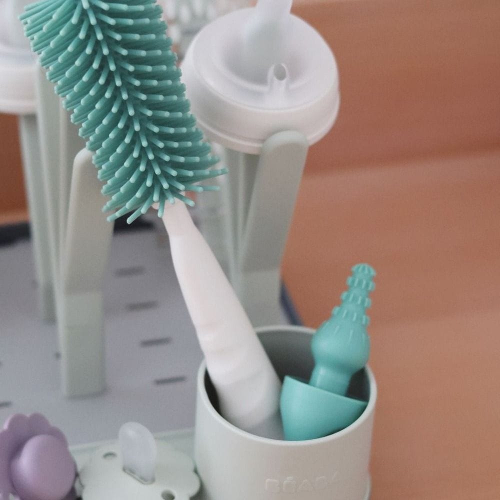 Beaba Silicone Bottle Brush, Built-In Mini Brush Tip, Dishwasher Safe, Prevents Scratches, Comfortable And Practical Handle - Sage Green