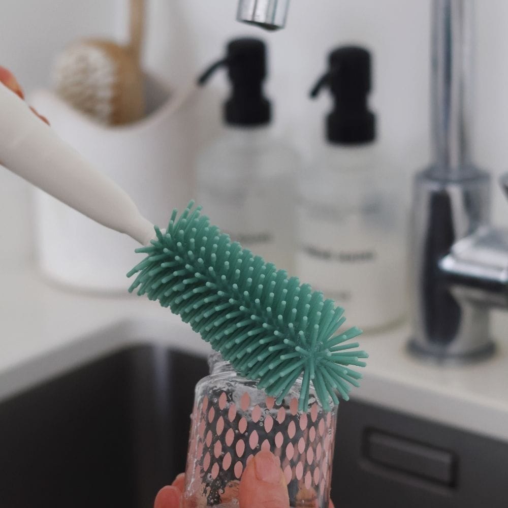 Beaba Silicone Bottle Brush, Built-In Mini Brush Tip, Dishwasher Safe, Prevents Scratches, Comfortable And Practical Handle - Sage Green