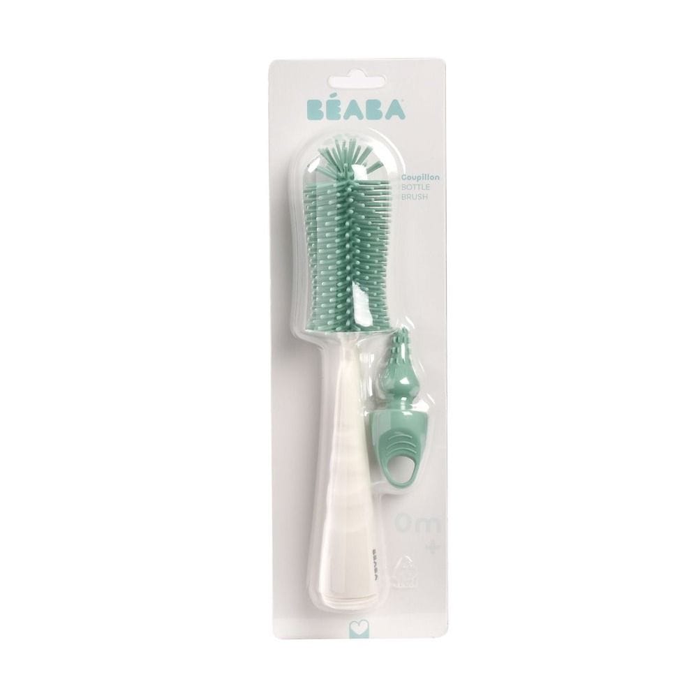 Beaba Silicone Bottle Brush, Built-In Mini Brush Tip, Dishwasher Safe, Prevents Scratches, Comfortable And Practical Handle - Sage Green