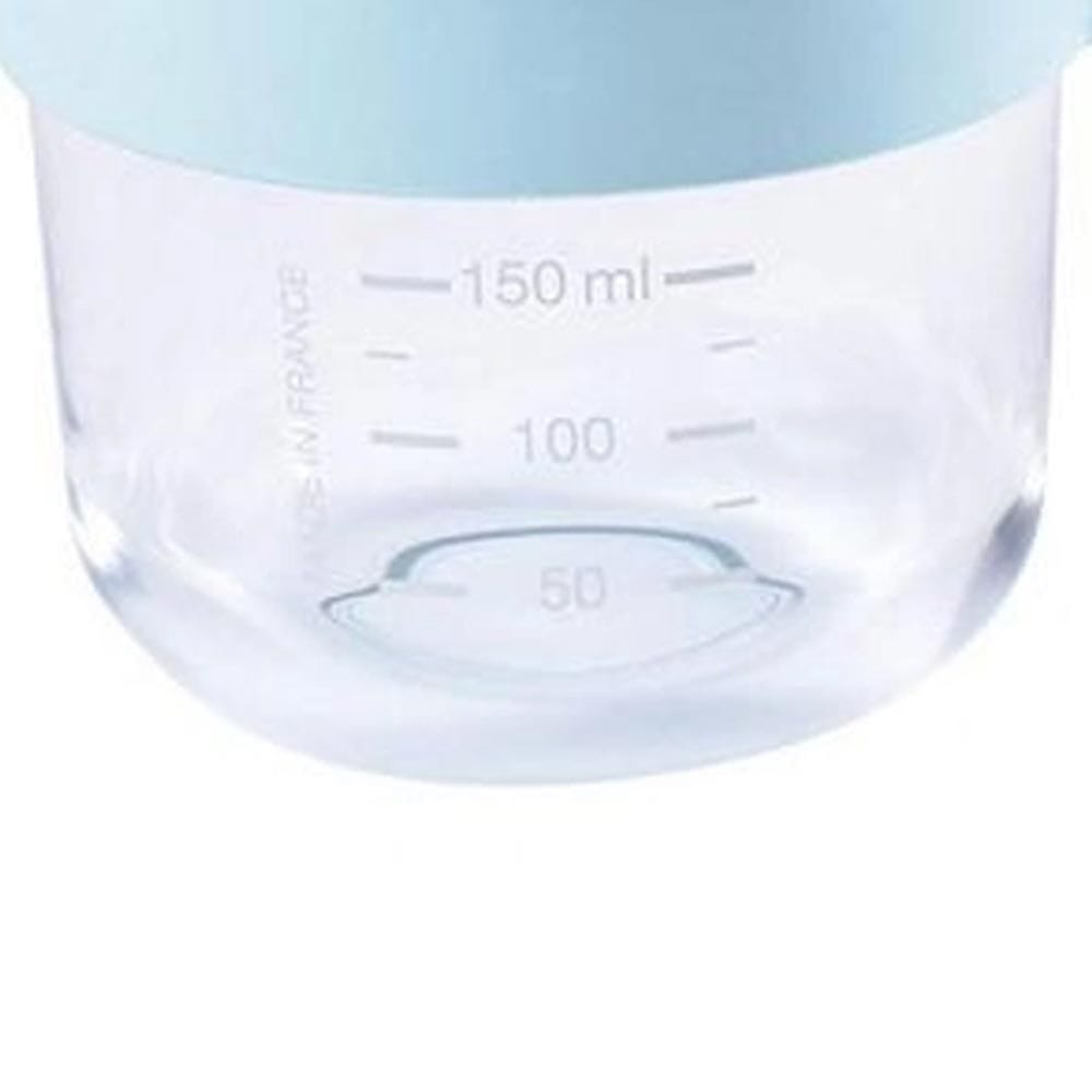 Beaba Conservation Glass Jar 150ml, Extra-Strong Glass, Heat And Cold Resistant, Easy Clip Soft Lid, Freezing And Reheating Foods - Light Blue