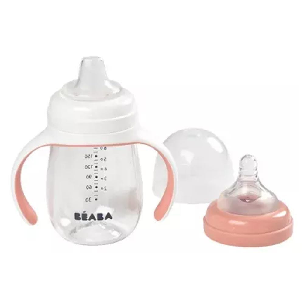 Beaba 2 In 1 Learning Cup 210ml Capacity, Removable Handles, Material in BPA-Free Plastic Tritan, 100% Watertight, Easy To Clean And Hygienic - Old Pink