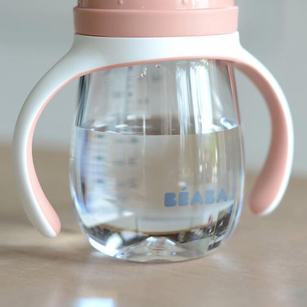 Beaba 2 In 1 Learning Cup 210ml Capacity, Removable Handles, Material in BPA-Free Plastic Tritan, 100% Watertight, Easy To Clean And Hygienic - Old Pink