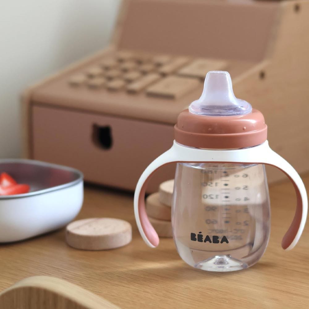 Beaba 2 In 1 Learning Cup 210ml Capacity, Removable Handles, Material in BPA-Free Plastic Tritan, 100% Watertight, Easy To Clean And Hygienic - Old Pink
