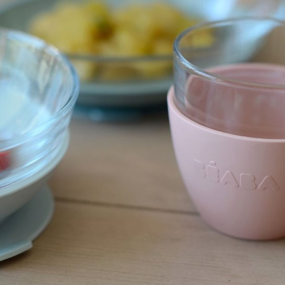 Beaba Glass Meal Set, Healthy And Hygienic Material, Easy To Clean, Flexible Suction Cup Base, Scratch-Resistant, Evolving Design - Eucalyptus