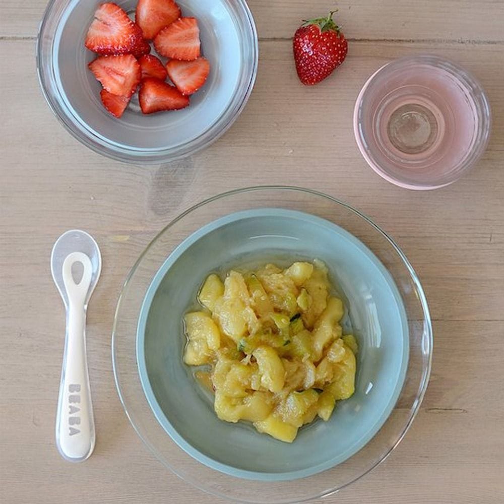 Beaba Glass Meal Set, Healthy And Hygienic Material, Easy To Clean, Flexible Suction Cup Base, Scratch-Resistant, Evolving Design - Eucalyptus