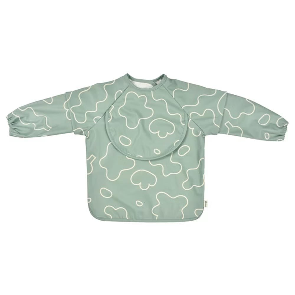Beaba 2 In 1 Bib With Removable Sleeve, Soft And Lightweight Material, Foldable Recovery Pocket, Full-Sleeved For Maximum Protection - Sage Green