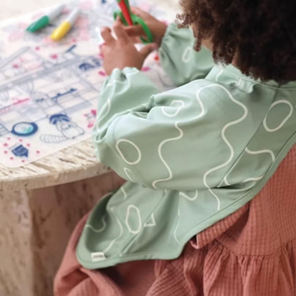Beaba 2 In 1 Bib With Removable Sleeve, Soft And Lightweight Material, Foldable Recovery Pocket, Full-Sleeved For Maximum Protection - Sage Green