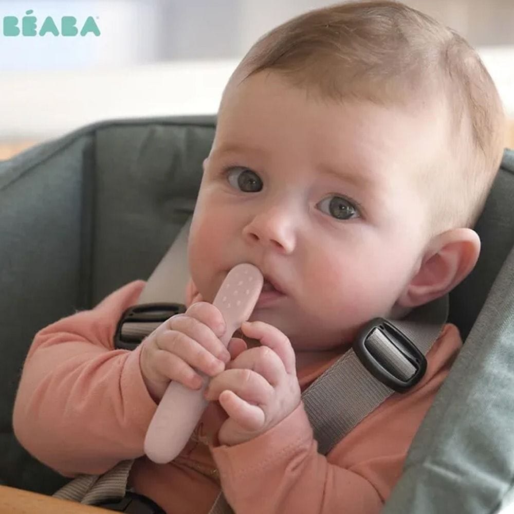 Beaba Silicone Pre-Spoons 4+ Months Set of 2, Grip Optimization, Gentle On Gums, Round Ergonomic Handle - Cotton Candy/Sorbet