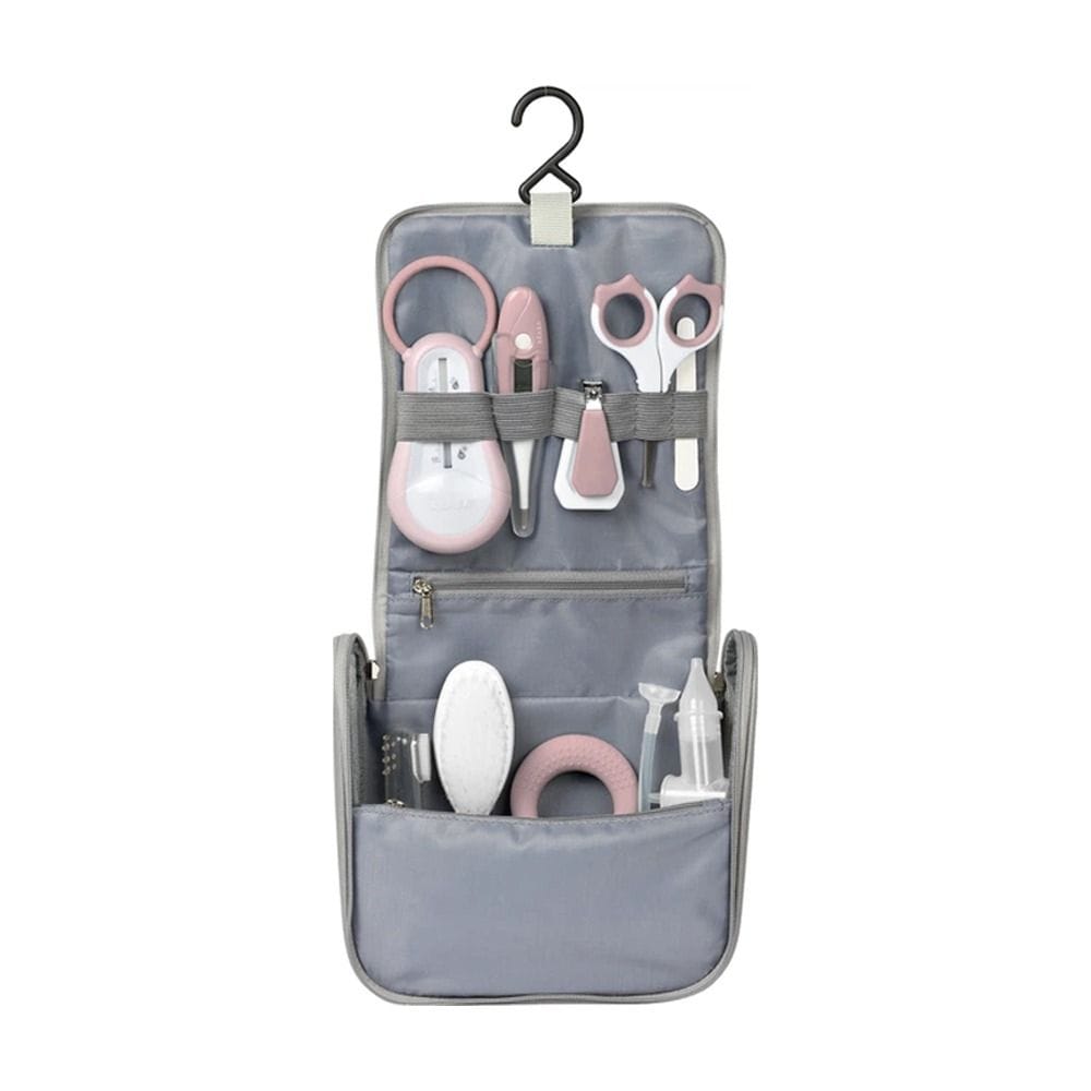 Beaba Hanging Toiletry Pouch With 9 Accessories, Integrated Multi-Storage, Easily Transportable, Rotating Hook, Compact And Versatile Care Kit - Old Pink