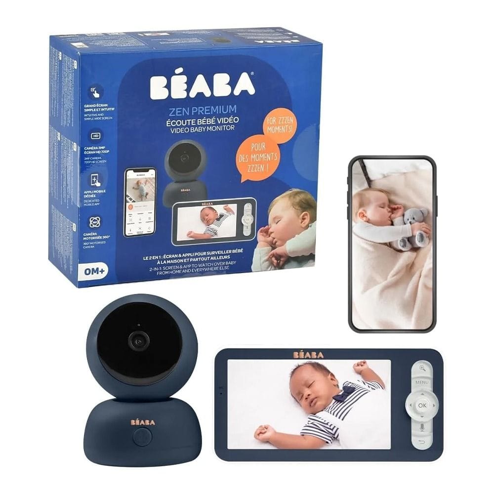 Beaba Full HD 360° Rotating WiFi Video Baby Monitor HD Screen App 300m Range VOX Walkie-Talkie Lullabies Night Blue | 930375
