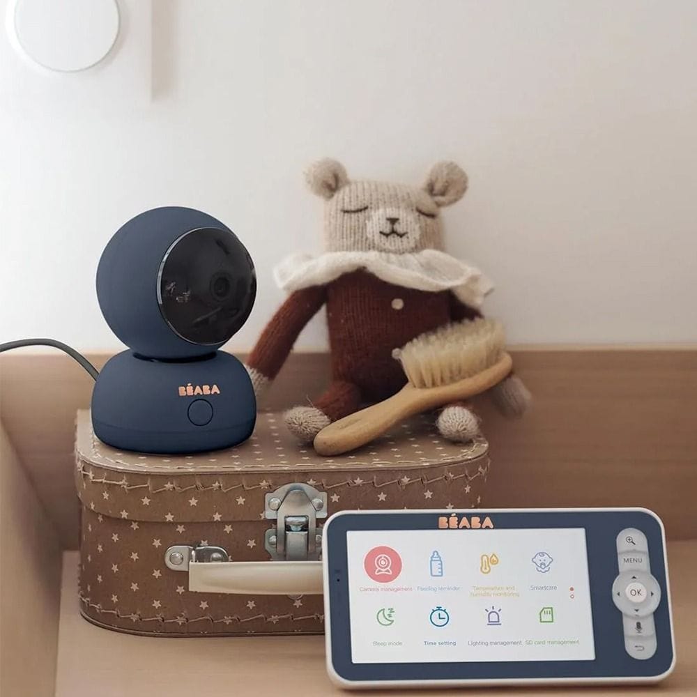 Beaba Full HD 360° Rotating WiFi Video Baby Monitor HD Screen App 300m Range VOX Walkie-Talkie Lullabies Night Blue | 930375