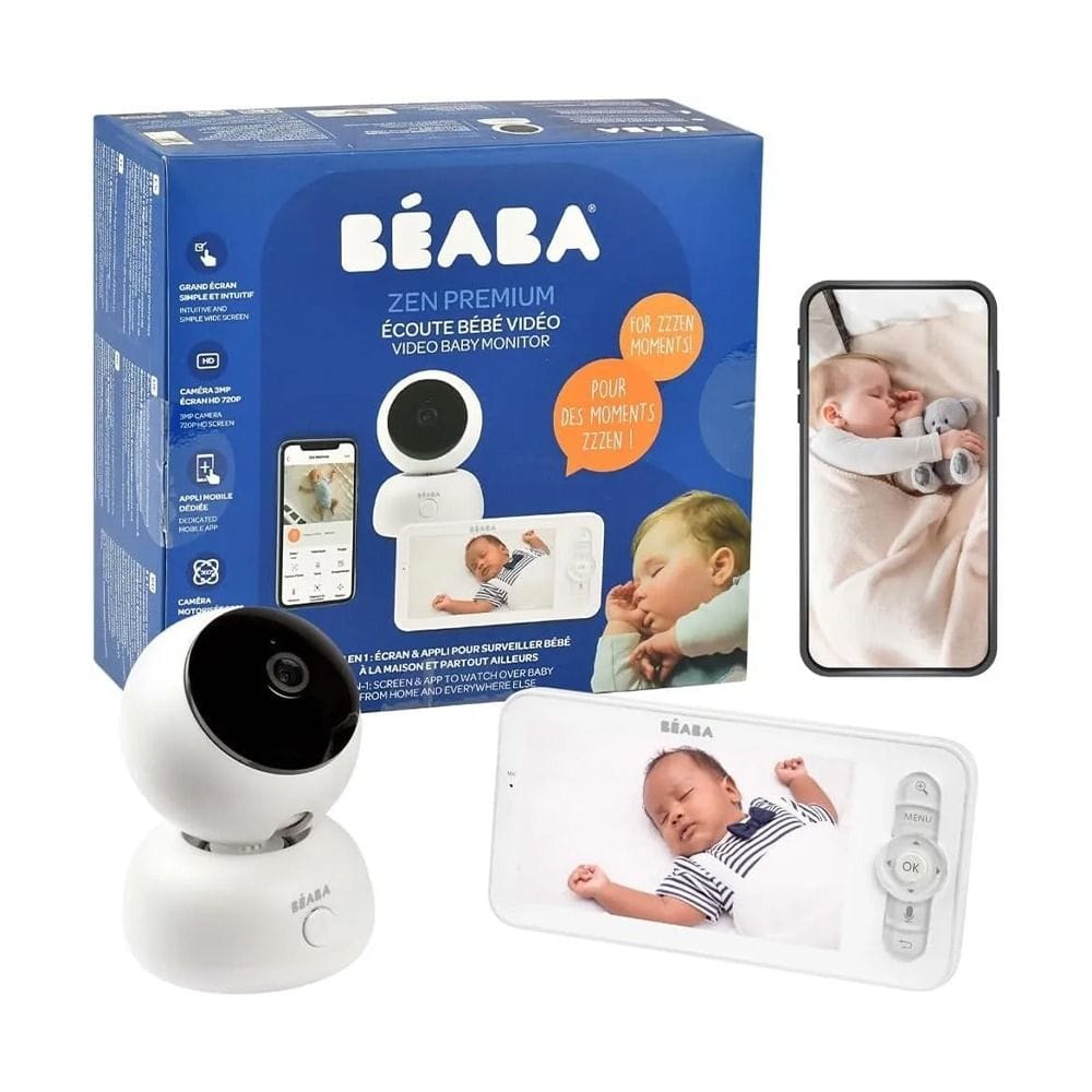 Beaba Full HD 360° Rotating WiFi Video Baby Monitor HD Screen App 300m Range VOX Cloud Walkie-Talkie Lullabies White | 930376