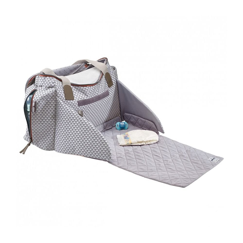 Beaba Geneva II Changing Bag, Integrated Pushchair Attachment System, Comfortable And Large Quilted Changing Mat - Play Print Gray Coral