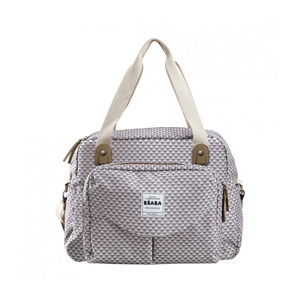 Beaba Geneva II Changing Bag, Integrated Pushchair Attachment System, Comfortable And Large Quilted Changing Mat - Play Print Gray Coral
