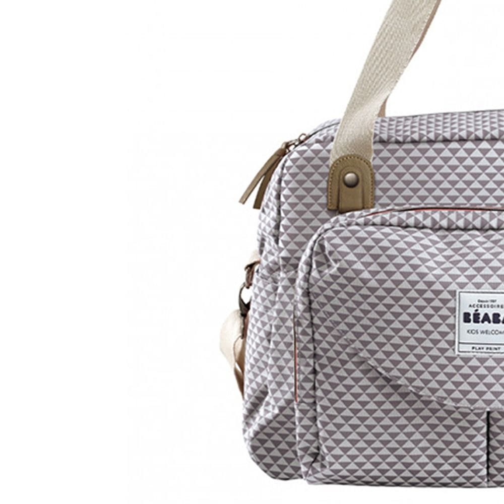 Beaba Geneva II Changing Bag, Integrated Pushchair Attachment System, Comfortable And Large Quilted Changing Mat - Play Print Gray Coral