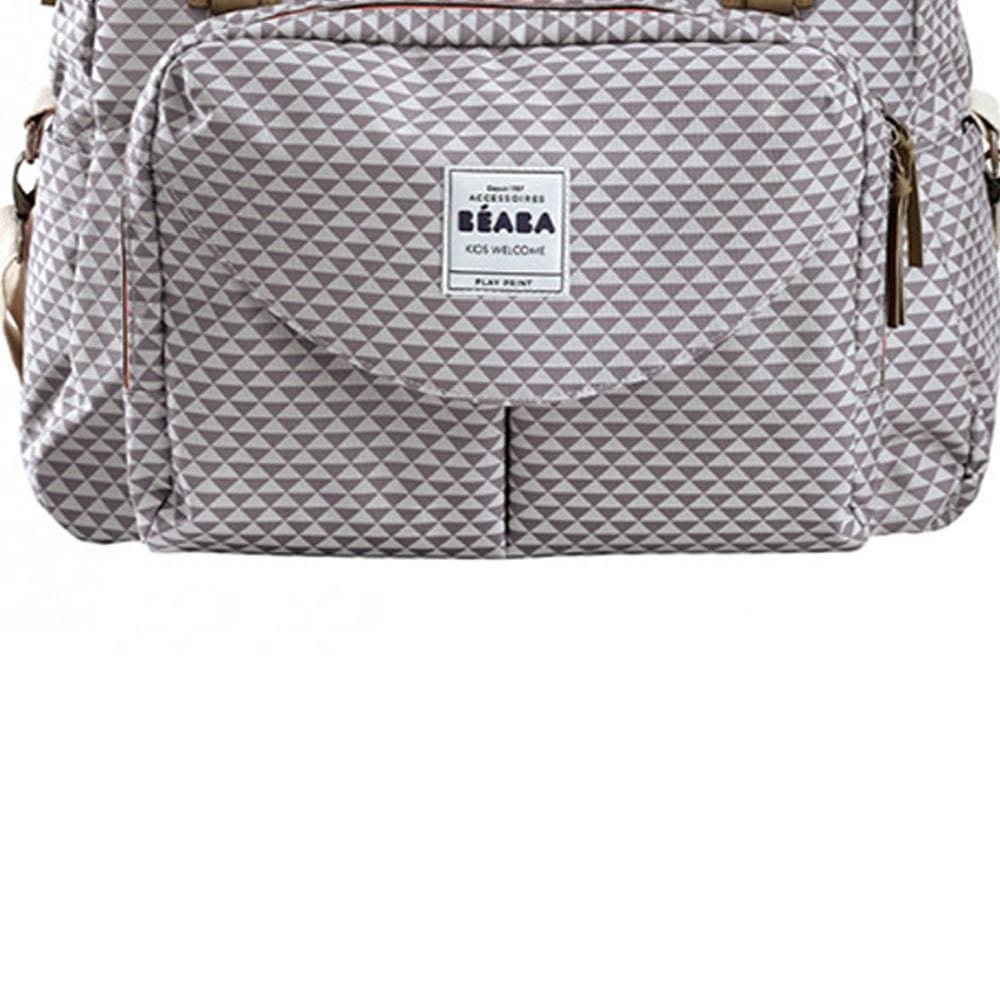 Beaba Geneva II Changing Bag, Integrated Pushchair Attachment System, Comfortable And Large Quilted Changing Mat - Play Print Gray Coral