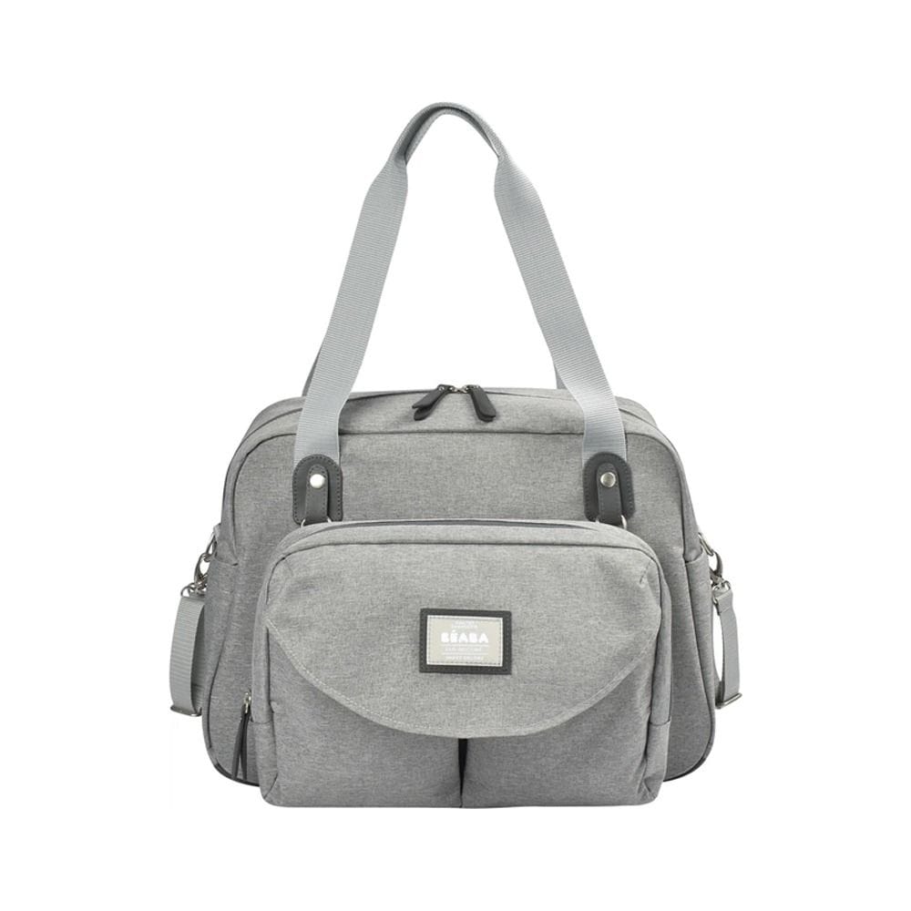 Beaba Geneva II Changing Bag, Removable Shoulder Strap, Integrated Stroller Attachment System, Multiple Storage - Heather Gray