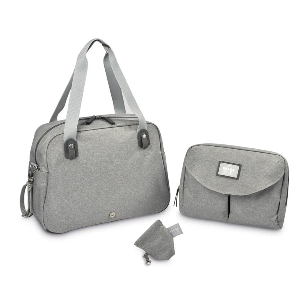Beaba Geneva II Changing Bag, Removable Shoulder Strap, Integrated Stroller Attachment System, Multiple Storage - Heather Gray